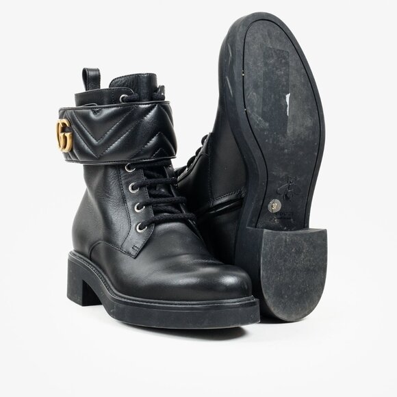 *SOLD* Gucci Flores Calfskin Nappa Matelasse GG Black Combat Boot - Picture 9 of 12